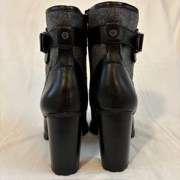 NWOB Antonio Melani Black/Gray Leather & Fabric High Heel Lug Sole Ankle Bootie - Picture 6 of 12